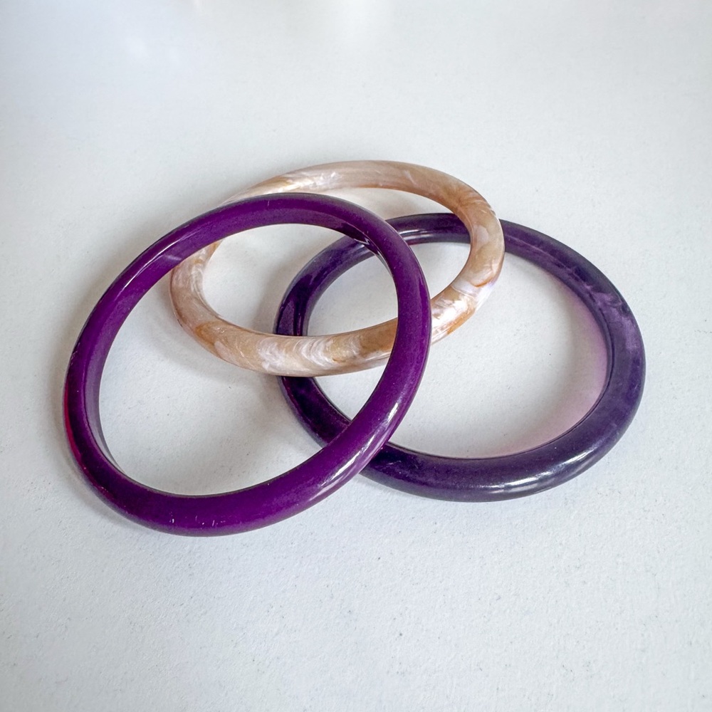 bangle bracelets, set of 3, purple/cream/brown